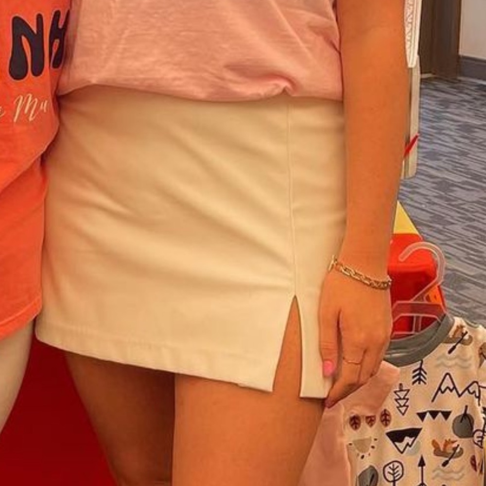 Cream Leather Skirt